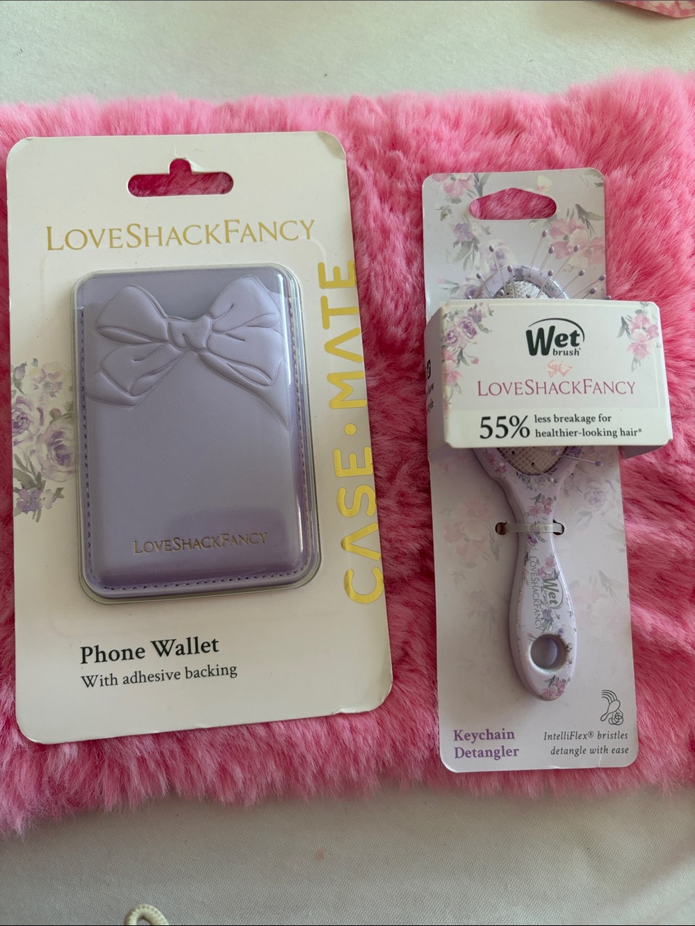 LoveShackFancy Lavender Phone Wallet & Floral Keychain Detangler brush